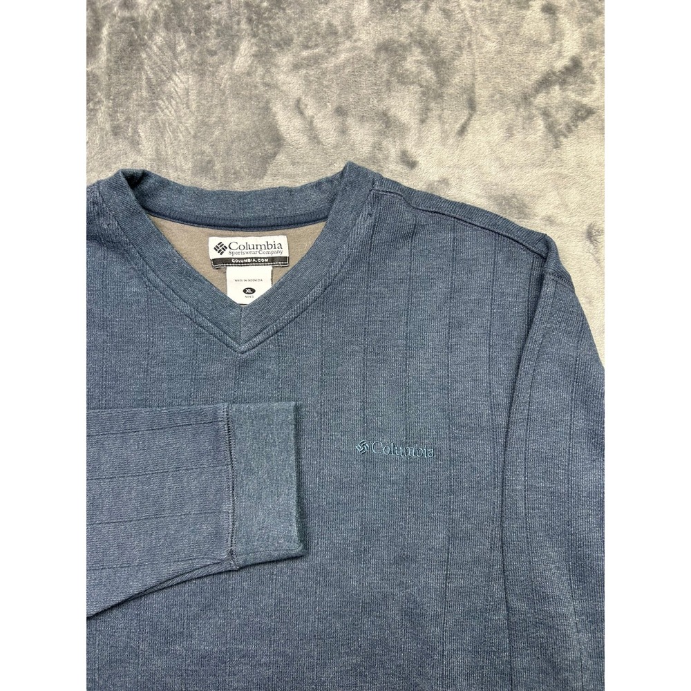Vintage Columbia Long Sleeve Sweater Mens XL Blue‎ Ribbed V-Neck Layering